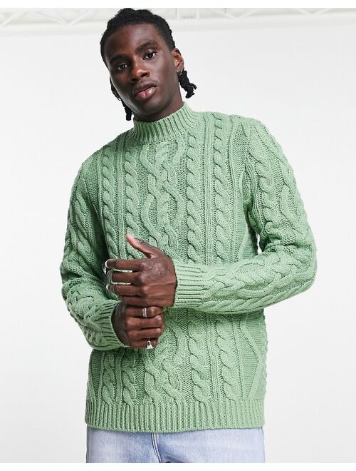 ASOS DESIGN heavyweight cable knit turtle neck sweater in green