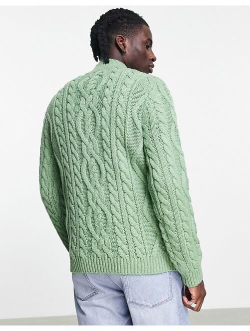 ASOS DESIGN heavyweight cable knit turtle neck sweater in green