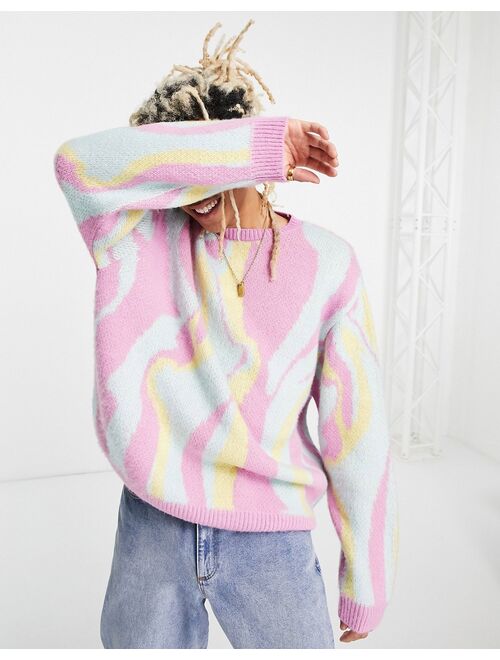 ASOS DESIGN knit sweater with abstract pattern in pastel