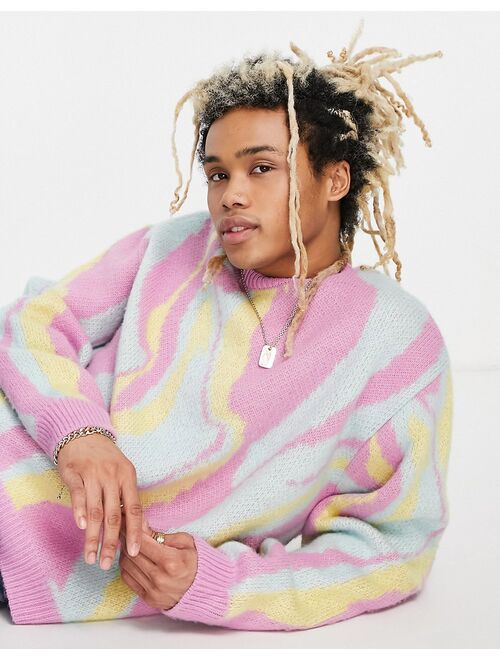 ASOS DESIGN knit sweater with abstract pattern in pastel