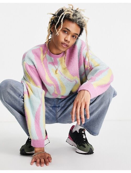 ASOS DESIGN knit sweater with abstract pattern in pastel