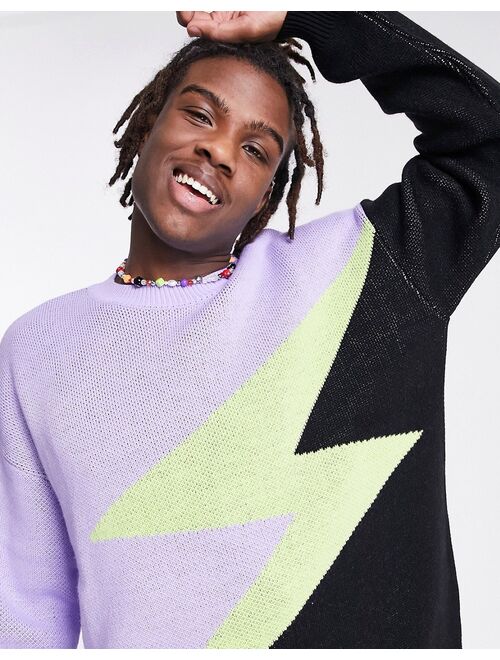 ASOS DESIGN oversized knitted sweater with lightning bolt