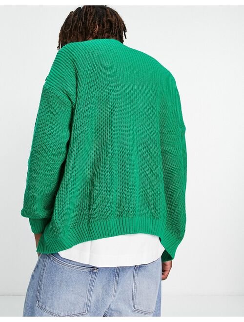 ASOS DESIGN knitted oversized fisherman rib cardigan in green