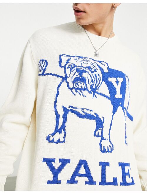 ASOS DESIGN knitted oversized sweater with YALE design in stone