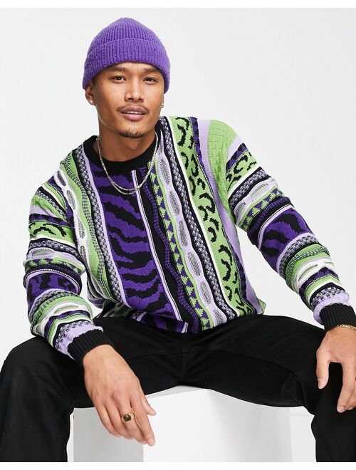 ASOS DESIGN knitted pattern sweater in purple