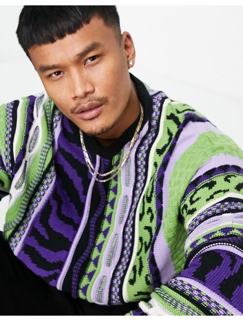 ASOS DESIGN knitted pattern sweater in purple