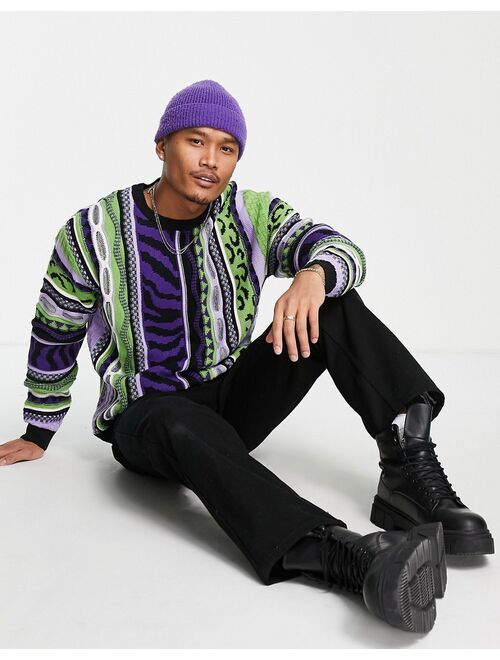 ASOS DESIGN knitted pattern sweater in purple