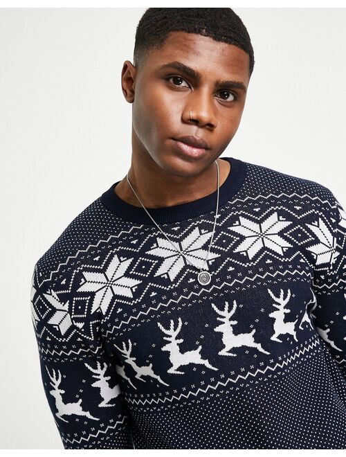 Jack & Jones Originals Christmas sweater in navy