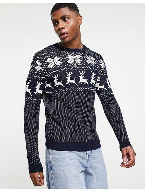 Jack & Jones Originals Christmas sweater in navy