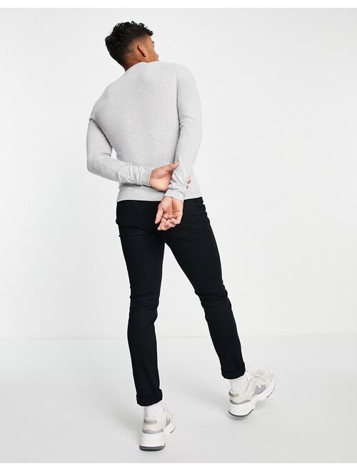 ASOS DESIGN knitted muscle fit turtle neck sweater in light gray