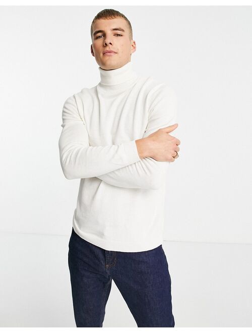 ASOS DESIGN knitted cotton roll neck sweater in white