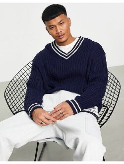cable knit cricket sweater in navy