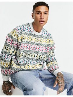 heavyweight knit Christmas sweater with Fair Isle design in ecru