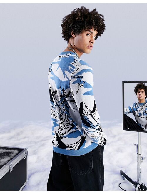ASOS DESIGN knitted sweater with jacquard and embroidered ski scene