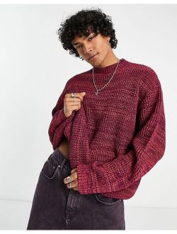 oversized fisherman rib turtle neck sweater in raspberry twist