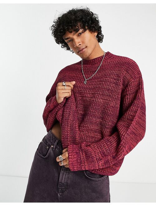 ASOS DESIGN oversized fisherman rib turtle neck sweater in raspberry twist