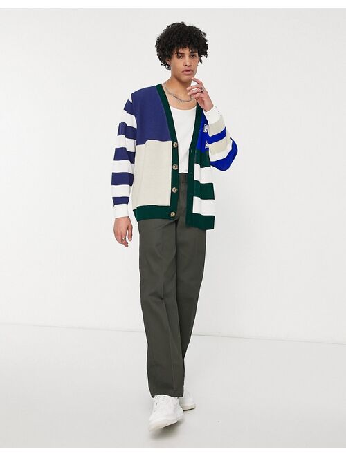Topman knitted cardigan with collegiate design in blue