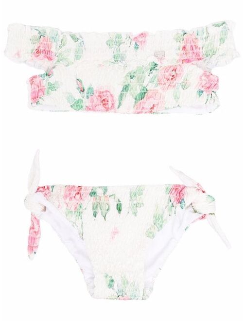 Monnalisa floral-print smocked bikini