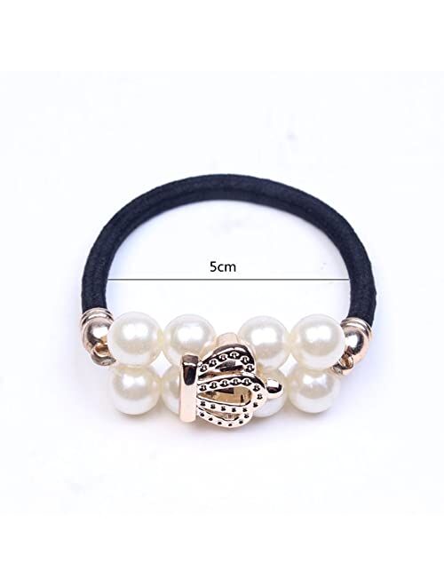 Lovef Jewelry Lovef 8 Pcs Boutique White Pearl Hair Rope Headband All-match Ponytail Holder Hair Ring Elastic Rubber Band Headwear Appeal Hair Tie Hair Beauty Headdress H