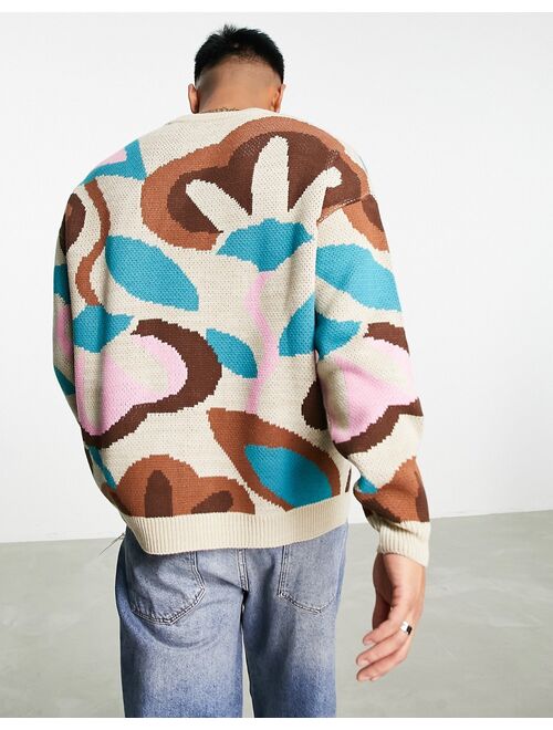 ASOS DESIGN knit abstract pattern sweater in brown
