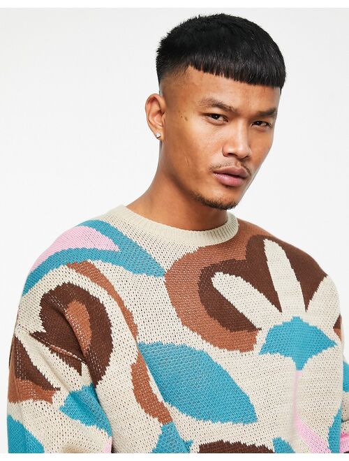 ASOS DESIGN knit abstract pattern sweater in brown