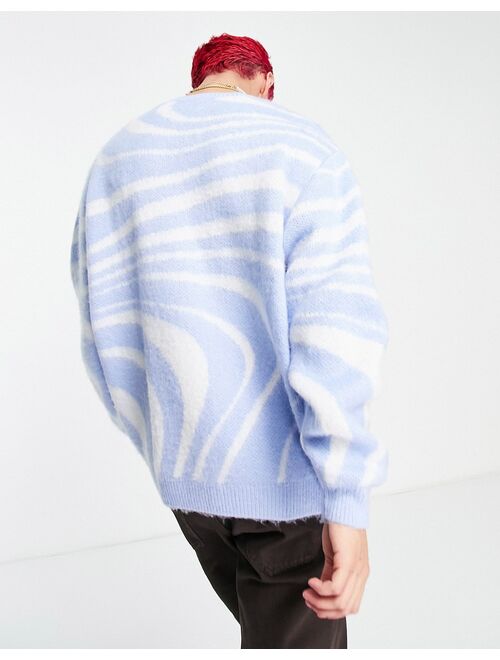 ASOS DESIGN knitted sweater with wavy pattern in blue