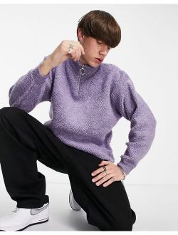 knitted plush half zip sweater in lilac