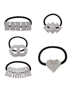 Xiwstar 5Pcs Elastic Hair Scrunchies Bands Crystal Rhinestone Hair Ties Accessories Ponytail Holder Headbands for Women Girls