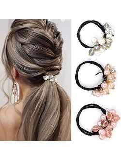 Bohend Rhinestone Ponytail Holders 3 Pcs Stretchy Hair Ties Hair Jewelry Ponytail Hair Accessories for Women and Girls (A)