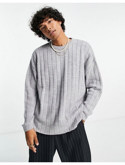ASOS DESIGN oversized wide ribbed sweater in gray heather