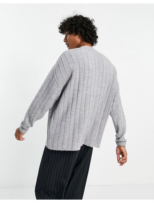 ASOS DESIGN oversized wide ribbed sweater in gray heather