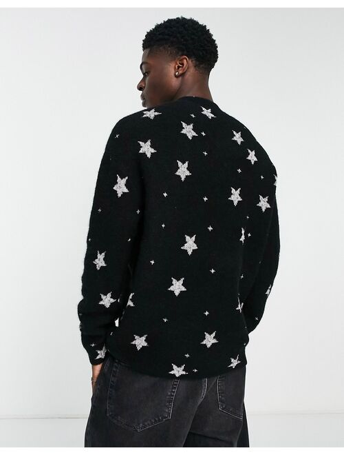 Allsaints stars crew neck knitted sweater in black