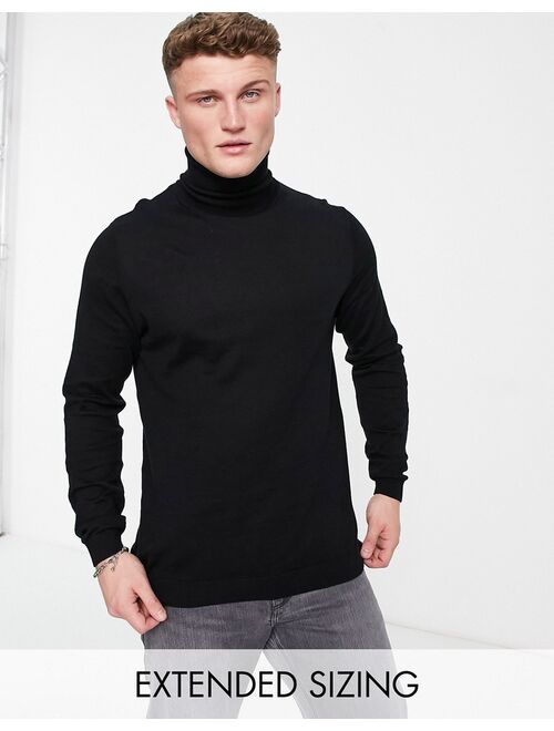 ASOS DESIGN knitted cotton roll neck sweater in black