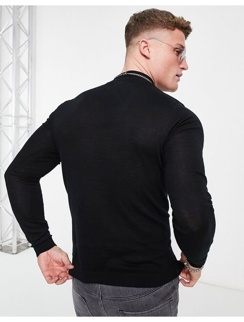 ASOS DESIGN knitted muscle fit turtle neck sweater in black