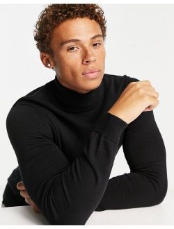 cotton roll neck sweater in black