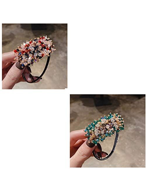 Doris&Jacky Crystal Elastic Hair Tie Exquisite Ponytail Holder Fashion Hair Acessories Handmade Rhinstone Hair Bands Rope For Women And Girls 2 PCS (1-Red and Green)