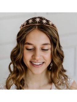 AW BRIDAL Crystal Star Headband Bridal Tiaras Crown Halo Halloween Birthday Party Wedding Hair Accessories for Women Girls (Gold)