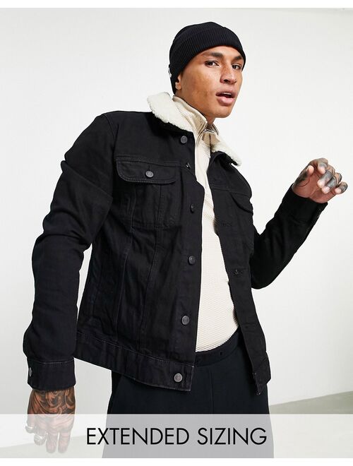 ASOS DESIGN denim jacket with detachable fleece collar in black