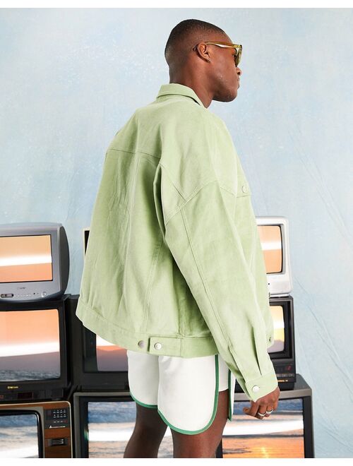 ASOS DESIGN oversized cord western jacket in light green