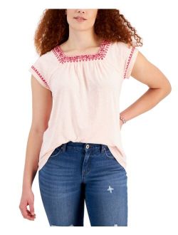 STYLE & CO Women's Embroidered Flutter-Sleeve Top, Created for Macy's