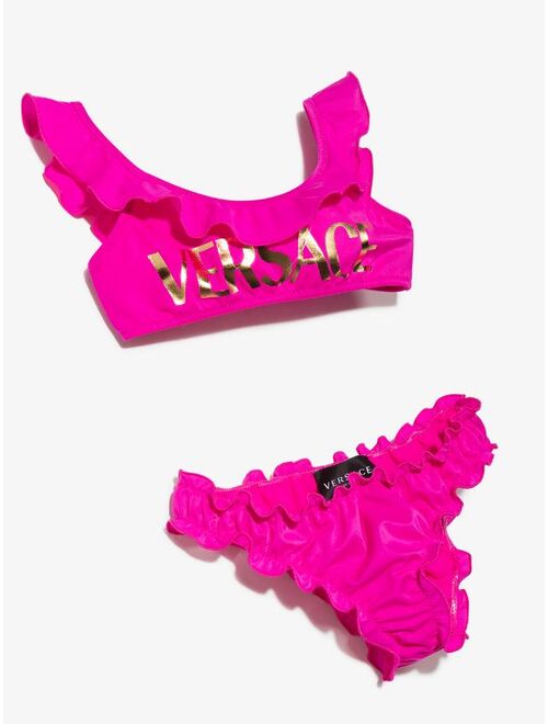 Versace Kids logo-print ruched bikini set