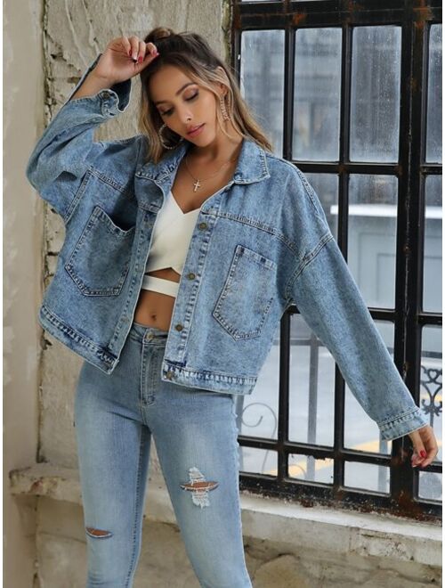 Shein Solid Dual Pocket Denim Jacket