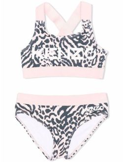 Kids animal logo-print two-piece bikini