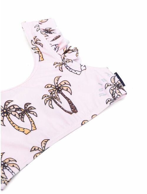 Palm Angels Kids palm-tree print ruffled bikini