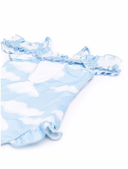 Monnalisa cloud print ruffle swimsuit