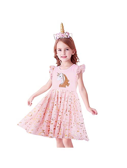 VIKITA Toddler Girls Dresses Polyester Tutu Tulle Dresses Party Birthday Outfit Knee-Length 2-8Y Summer Fall Winter.