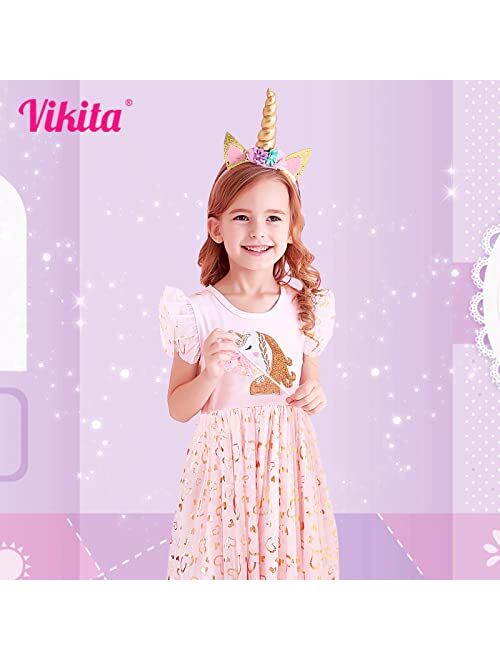 VIKITA Toddler Girls Dresses Polyester Tutu Tulle Dresses Party Birthday Outfit Knee-Length 2-8Y Summer Fall Winter.