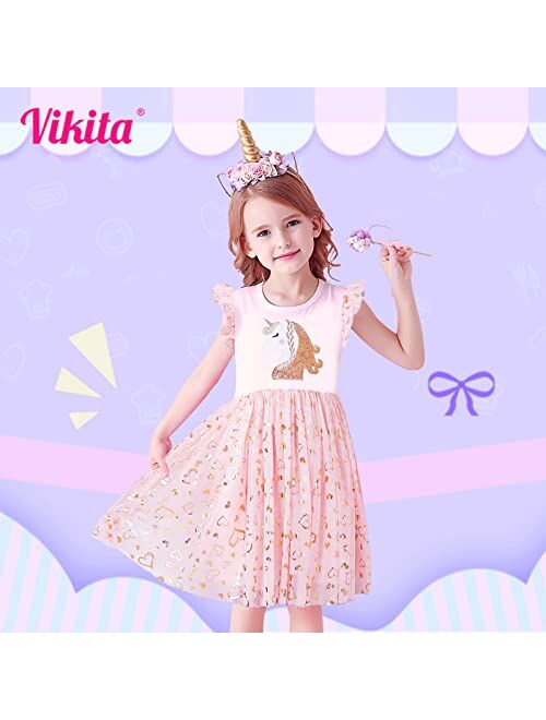 VIKITA Toddler Girls Dresses Polyester Tutu Tulle Dresses Party Birthday Outfit Knee-Length 2-8Y Summer Fall Winter.