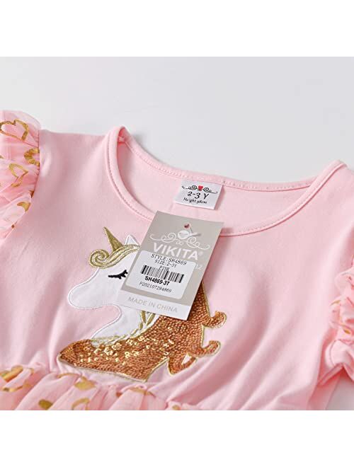 VIKITA Toddler Girls Dresses Polyester Tutu Tulle Dresses Party Birthday Outfit Knee-Length 2-8Y Summer Fall Winter.
