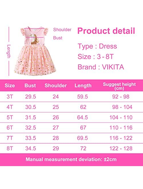 VIKITA Toddler Girls Dresses Polyester Tutu Tulle Dresses Party Birthday Outfit Knee-Length 2-8Y Summer Fall Winter.